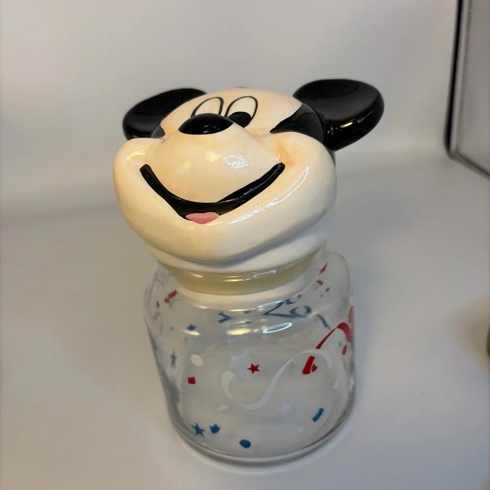 Disney&Co.‎ Mickey Mouse Glass Jar/Canister with Lid made By Anchor/16oz